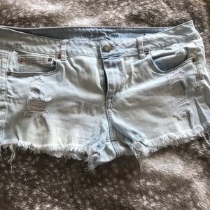 Light Denim Distressed Short Shorts